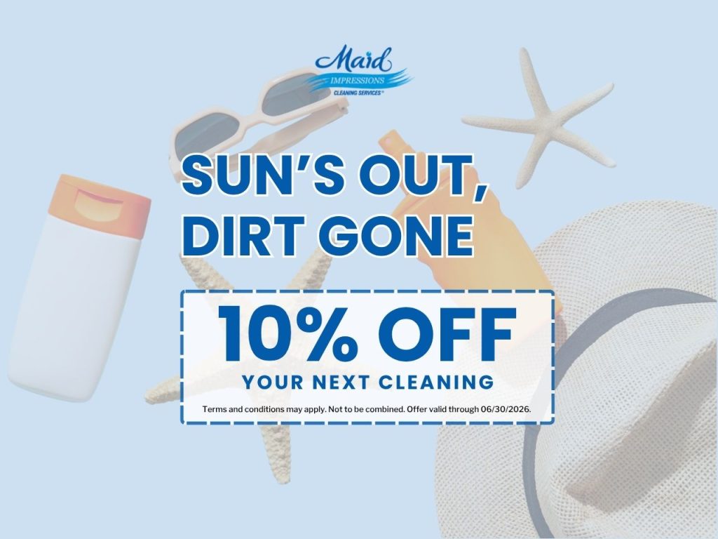 Sun's out, dirt gone. Get 10% off your next cleaning. Terms and conditions may apply. Not to be combined. Offer valid through June 30, 2026.